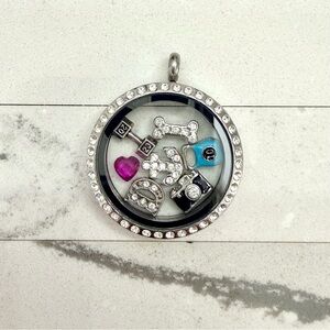 Silver Clear Crystal Origami Owl Living Locket with Charms